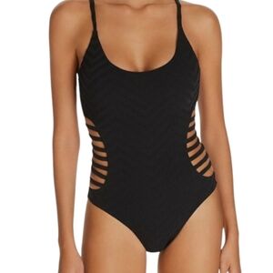 Red Carter Twilight Cruz Black Cut-Out One Piece Swimsuit, Size S | Chevron